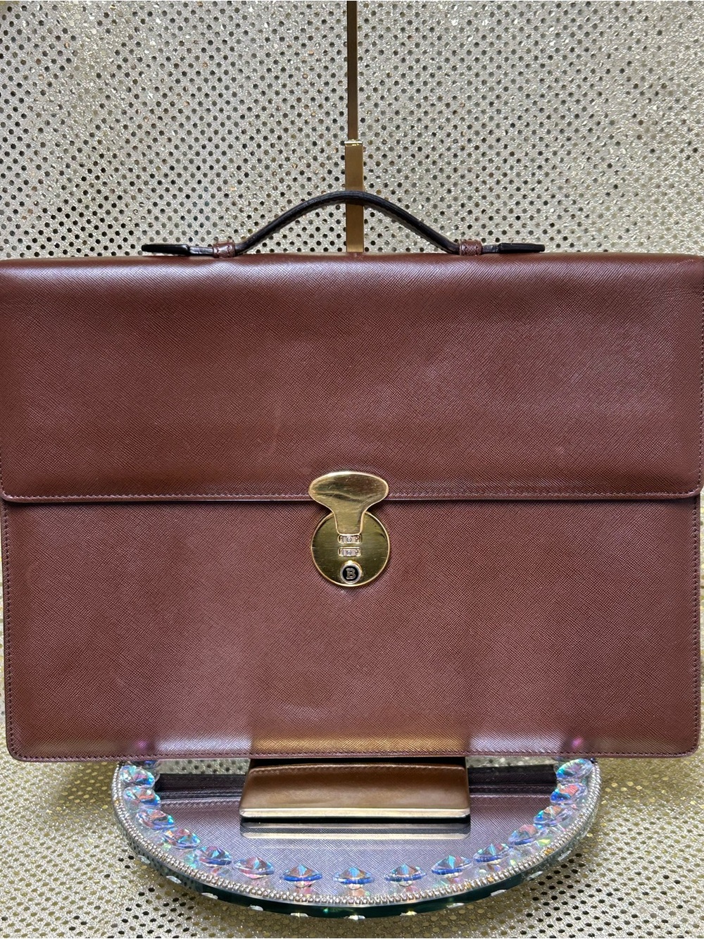 Bally Leather Briefcase in Brown with Gold-Tone Lock Approx. 15 x 10.5 x 2.5